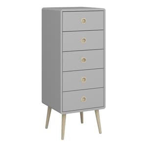 Strafford Narrow Wooden Chest Of 5 Drawers In Grey