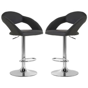 Talore Grey Faux Leather Bar Chairs With Chrome Base In A Pair