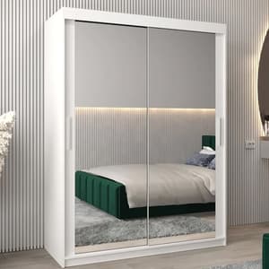 Tavira III Mirrored Wardrobe 2 Sliding Doors 150cm In White
