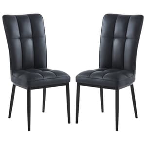Tavira Black Faux Leather Dining Chairs With Black Legs In Pair