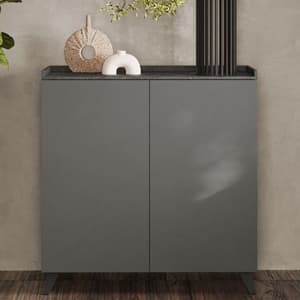 Tavira Wooden Storage Cabinet 2 Doors In Slate Effect Lead Grey