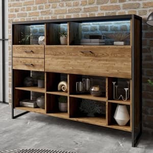 Tinley Bookcase 1 Flap Door 2 Drawers In Canyon Oak With LED