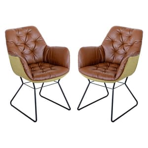 Titania Brown Two Tone Faux Leather Dining Chairs In Pair