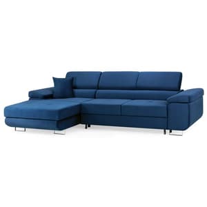 Torrez Plush Velvet Corner Sofa Bed Left Hand In Blue