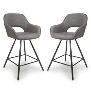 Torun Charcoal Leather Effect Bar Chairs In Pair