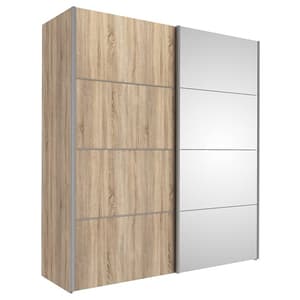 Trek Mirrored Sliding Doors Wardrobe In Oak With 5 Shelves