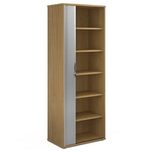 Upton 1 Door Tambour Storage Cabinet In Oak With 5 Shelves