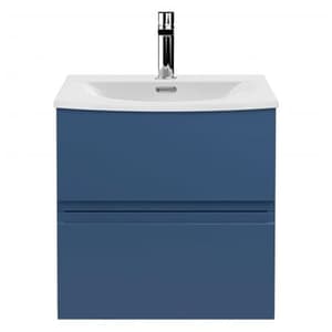 Urfa 50cm Wall Hung Vanity With Curved Basin In Satin Blue