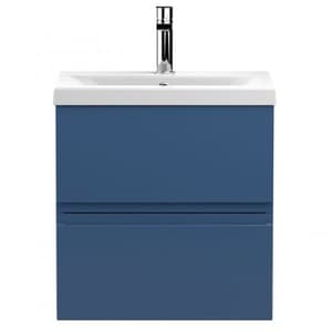 Urfa 50cm Wall Hung Vanity With Mid Edged Basin In Satin Blue