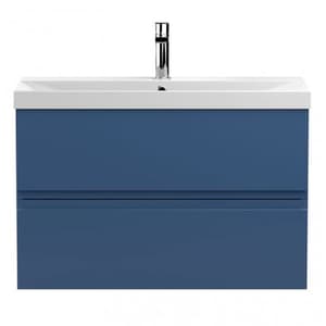 Urfa 80cm Wall Hung Vanity With Thin Edged Basin In Satin Blue