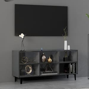 Usra High Gloss TV Stand In Grey With Black Metal Legs