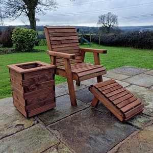 Vail Timber Garden Seating Chair With Footstool And Planter