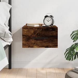 Valence Wall Hung Wooden Bedside Cabinet In Smoked Oak