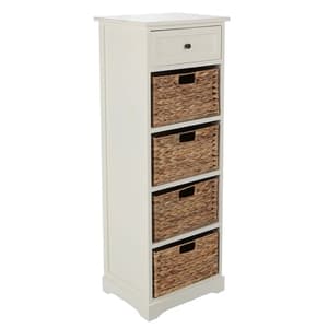 Varmora Narrow Wooden Chest Of 5 Drawers In Ivory White