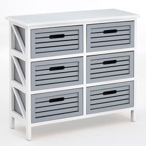 Varmora Wooden Chest Of 6 Drawers In White And Grey