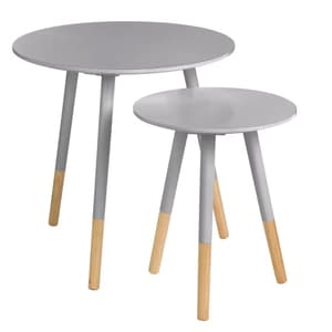 Varna Wooden Set Of 2 Side Tables Round In Grey