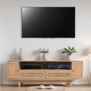 Venice Cane And Mango Wood TV Stand 2 Doors 2 Drawers In Natural