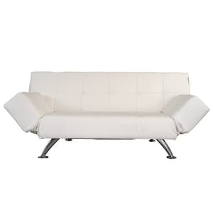 Venice Faux Leather Sofa Bed In White With Chrome Metal Legs