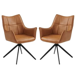 Vernon Tan Faux Leather Dining Armchairs In Pair