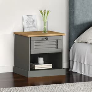 Vidor Wooden Bedside Cabinet With 1 Drawer In Grey Brown