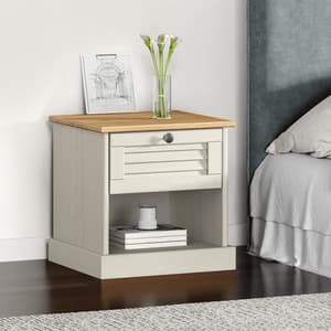 Vidor Wooden Bedside Cabinet With 1 Drawer In White Brown