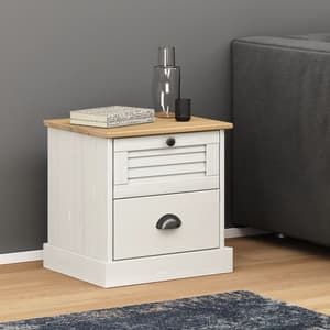 Vidor Wooden Bedside Cabinet With 2 Drawer In White Brown