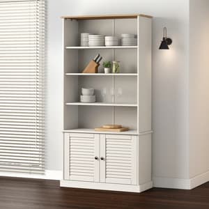 Vidor Wooden Bookcase With 2 Doors In White Brown