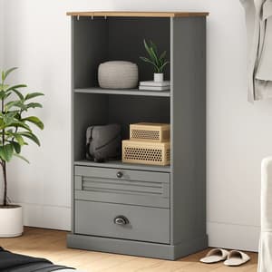 Vidor Wooden Bookcase With 2 Drawers In Grey Brown
