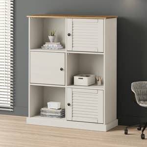 Vidor Wooden Bookcase With 3 Doors In White Brown