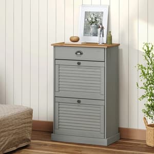 Vidor Wooden Shoe Storage Cabinet With 1 Drawer In Grey Brown