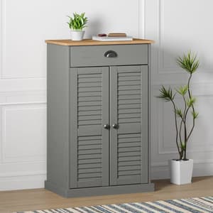 Vidor Wooden Shoe Storage Cabinet With 2 Doors In Grey Brown
