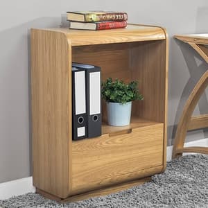 Vikena Wooden Short Bookcase In Oak With Drawer
