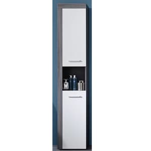 Wildon Bathroom Tall Storage Cabinet In White And Smoky Silver