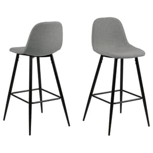 Woodburn Light Grey Fabric Bar Chairs With Metal Legs In Pair