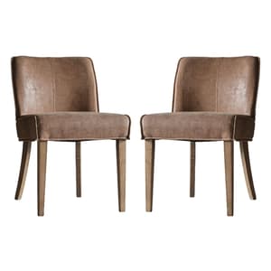 Worland Brown Fabric And Leather Dining Chairs In Pair