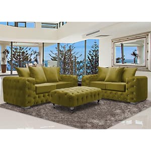 Worley Velour Fabric 2 Seater And 3 Seater Sofa In Grass