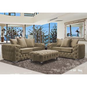 Worley Velour Fabric 2 Seater And 3 Seater Sofa In Parchment