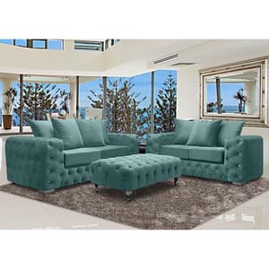 Worley Velour Fabric 2 Seater And 3 Seater Sofa In Seaspray