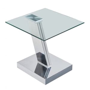 Sapcote Clear Glass Side Table With Polished Steel Base