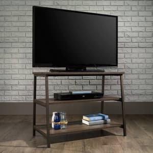 Yuma Industrial Wooden TV Stand With 2 Shelves In Smoked Oak