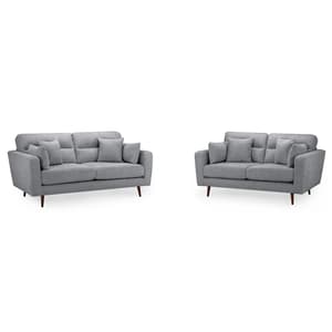 Zanita Fabric 3+2 Seater Sofa Set In Grey