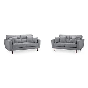 Zurich Fabric 3+2 Seater Sofa Set In Grey With Brown Wooden Legs