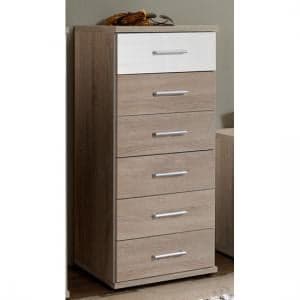 Gastineau 6 Drawer Chests In Oak And White Alpine Gloss