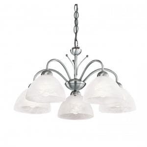 Milanese Satin Silver 5 Light Fitting With Alabaster Glass