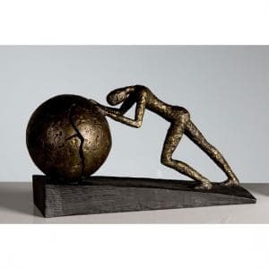 Heavy Ball Sculpture In Bronze With Black Metal Base