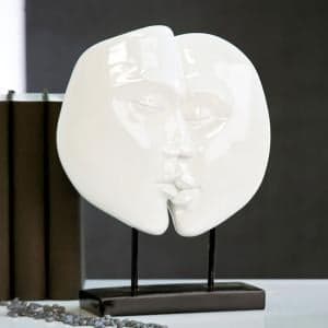 Faces Sculpture In Shiny White With Black Base