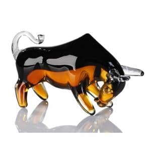 Bull Sculpture In Black And Brown Glass