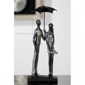 Umbrella Sculpture In Antique Silver With Black Base
