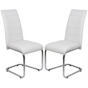 Daryl White Faux Leather Dining Chairs With Chrome Legs In Pair
