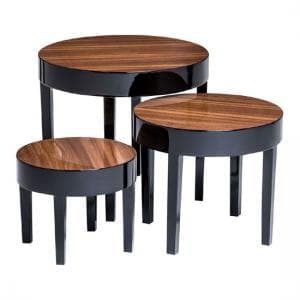 Archie Nest of Tables In Pear Wood With Pine Legs In Black Gloss